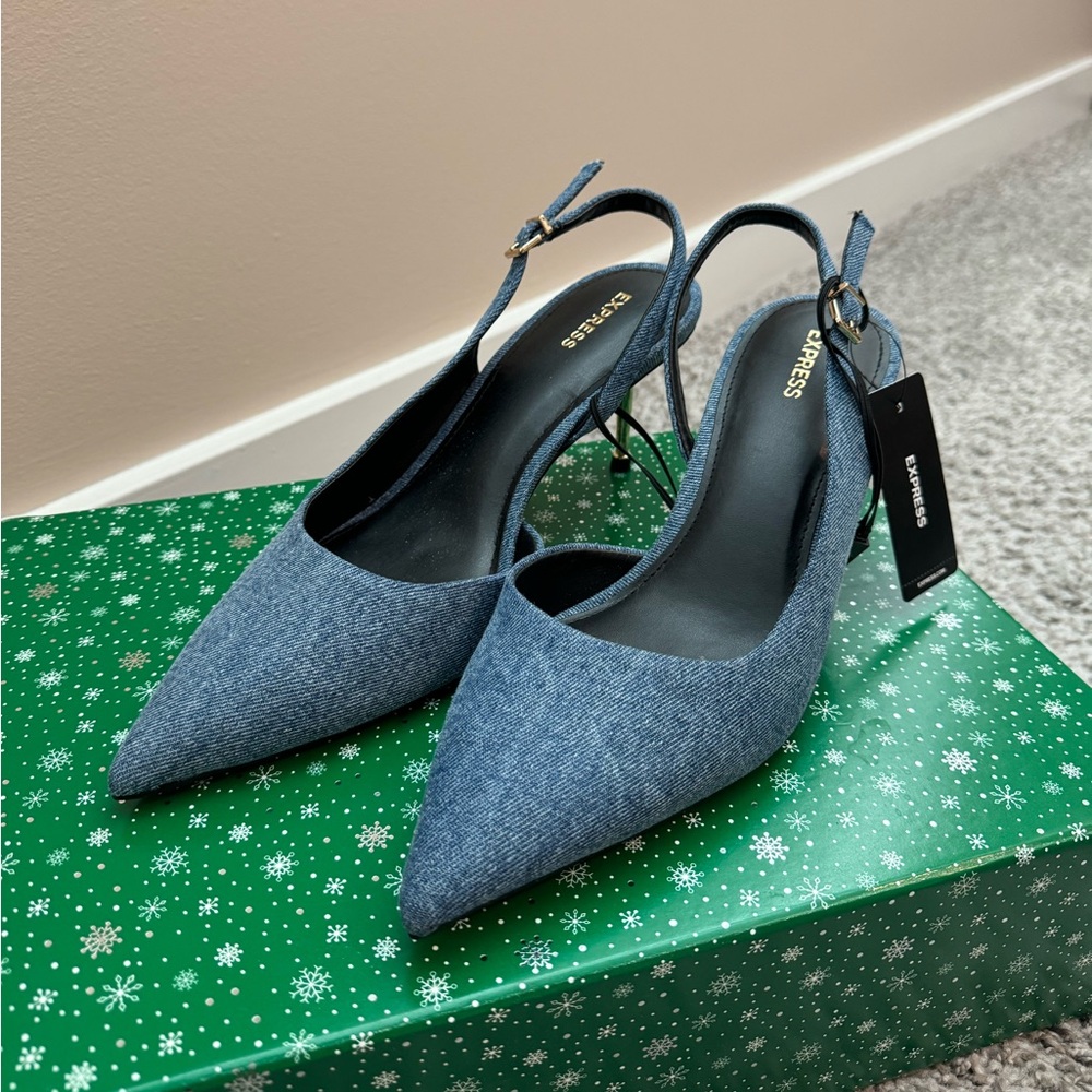 Denim Sling Back Heels